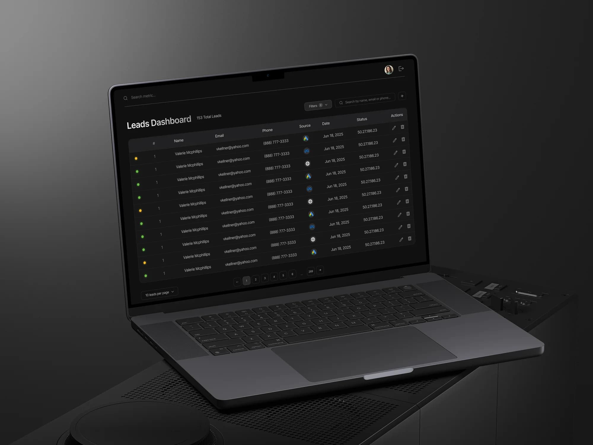 CG Performance leads dashboard on a laptop